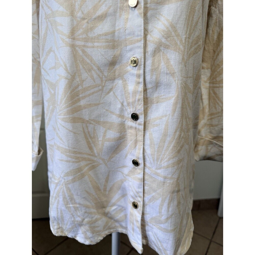 Anne Klein Women's Linen Blend Tropical Button Shirt XS Beige Resort Top Coastal - Picture 7 of 15